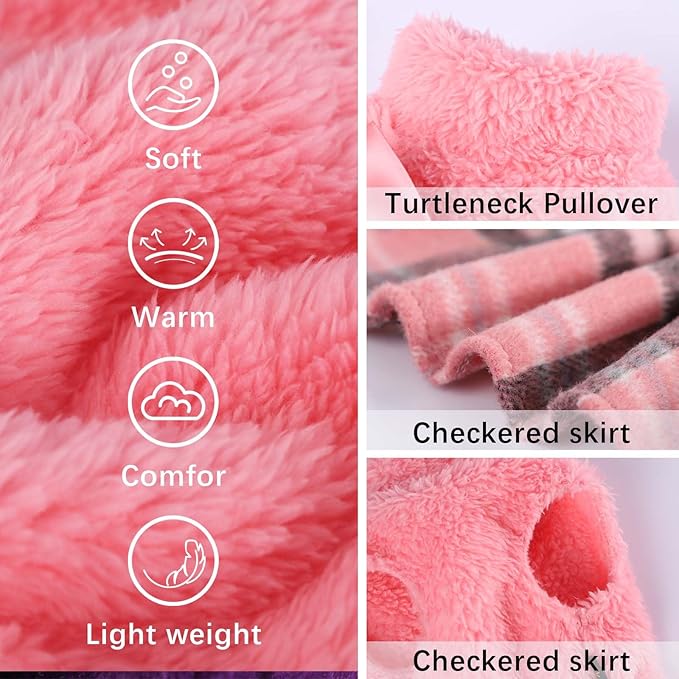 Dog Sweater Dog Winter Clothes for Small Dogs Boy Girl Fall Puppy Dress Warm Fleece Chihuahua Yorkie Teacup Doggie Sweaters Dresses Doggy Sweater for Small Dogs Girl Cat Outfits, Plaid Pink, M
