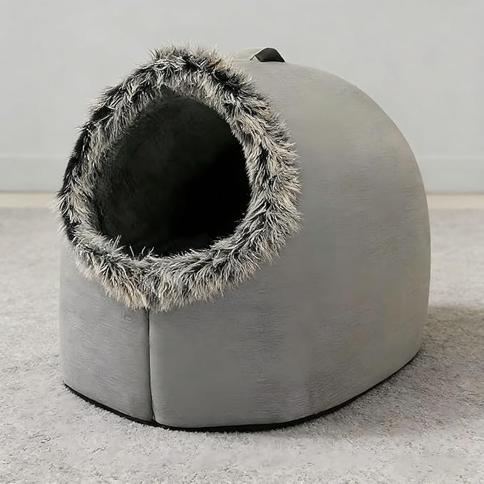 Cat Cave Bed——Soft and Cozy Pet Hideaway for Kittens and Puppies, Cat Bed Cave Perfect for Small Pets, Cave Cat Bed for Comfort and Warmth, Ideal for Snuggling and Resting.(Grey+Grey)