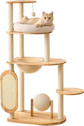 Modern Cat Tree with Scratching Post, Solid Rubber Wood Cat Tree Tower for Indoor Cats with Cotton Nest, Space Capsule, Cat Scratching Ball and Board