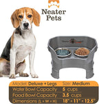 Neater Feeder Deluxe Mess-Proof Elevated Dog Bowls for Medium Dogs (19–40 lbs), 2 Height Adjustable (10” & 12.5”) No-Spill Raised Dog Bowl Stand, Stainless Steel Food Bowl Set, Made in USA, Grey