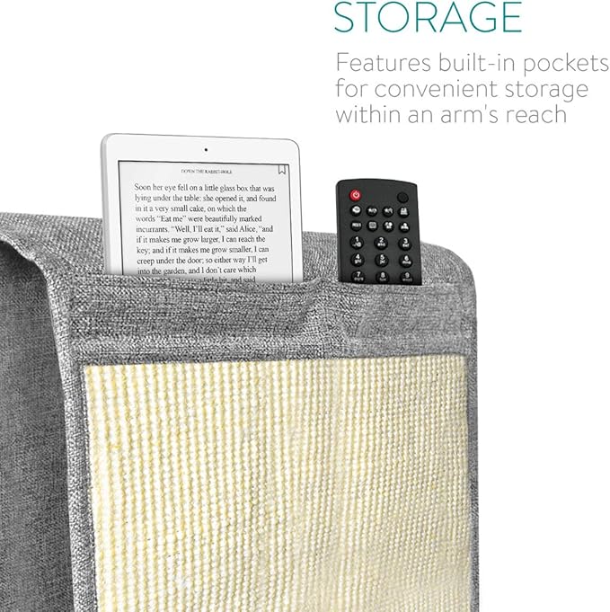 Navaris Cat Scratch Armrest Organizer - Sisal Furniture Protector Scratching Pad for Cats - Scratcher Mat Cover for Sofa Couch Armchair - Light Gray