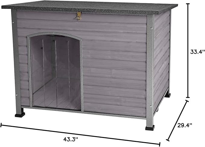 Indoor Outdoor Dog House,Anti-Chewing Iron Frame Dog Kennel,Wood Warm Pets Home,Weatherproof Outside Shelter