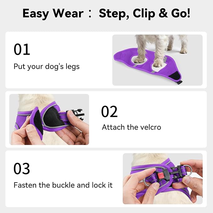 Joytale Small Dog Harness, Breathable Mesh Step-in Vest, Reflective Soft Padded Harnesses for Cats, Puppies and Extra Small Dogs, Purple, XXS