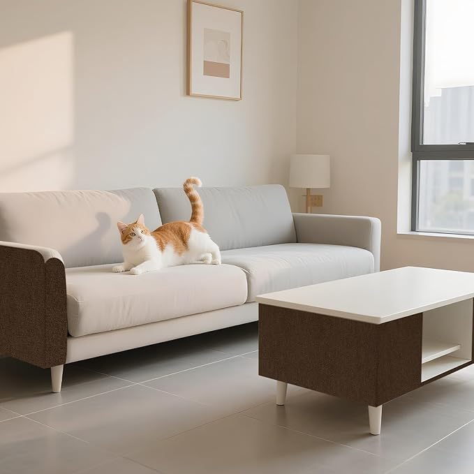 Cat Scratch Couch Furniture Protector, Self-Adhesive & Cuttable Furniture Scratch Protector Pad, Wear-Resistant Wall & Sofa Guard, Multi-Functional Cat Scratcher Brown