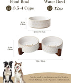 MALACASA Dog Bowl Set with Walnut Wood Stand, 3.5 Cups Ceramic Pet Bowls for Puppy Dogs, Dual Food and Water Bowls with Non-Slip Base, Basic Bowls for Your Dog or Cat, Five-Leaf Grass & Honeycomb
