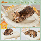 Taoqimiao 71 Inches Cat Tree for Large Cats 20lbs+, 3 Giant Perches, Multi-Level Cat Tree Tower, Widened Cat Condo with 9 Scratching Posts, Luxurious Hammcock & Basket, Beige, MS034M