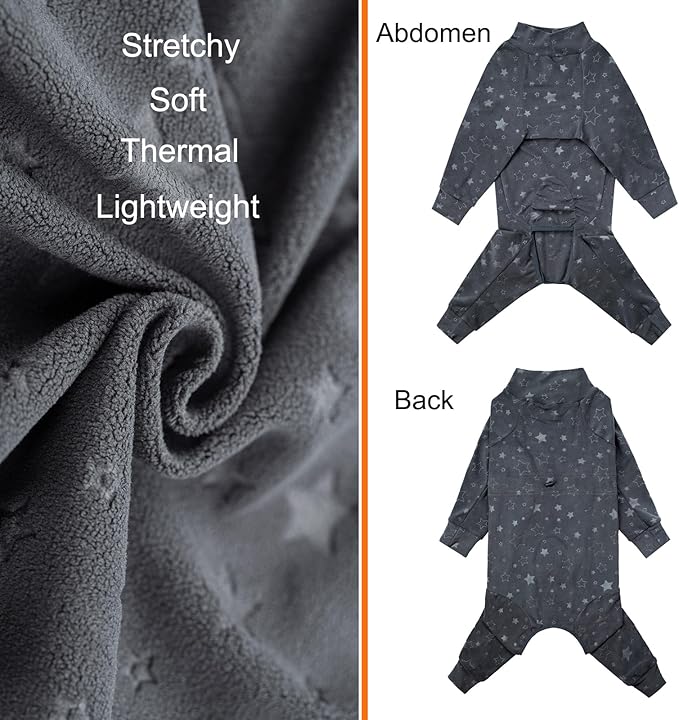 Dog Coats Autumn Winter Jumpsuit for Large Medium Dogs, Warmer Recovery Suit Polar Fleece Dog Bodysuit Lightweight Pajamas Pullover Stretchy Onesie Four-Legged Cold Weather Clothes(4XL, Grey)