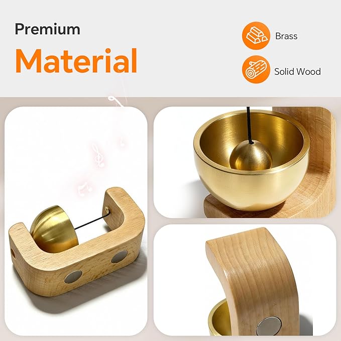 Magnetic Shopkeepers Bell for Door Opening – Vintage Wooden Door Chime & Wireless Brass Doorbell for Business Entrance, Store, Fridge – Dopamine Decor Wind Bell with Gentle Sound, Housewarming Gift