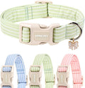 ARING PET Stripe Dog Collar, Cute Spring Summer Green Stripe Pet Collars with Bow Charm for Puppy Small Medium Large Boy Girl Dogs-L, for Daily Outdoor Walking Training