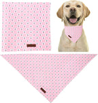 Spring Dog Bandana, UP URARA PUP Strawberry Triangle Bid Scarf for Medium Large Dogs, Cotton Kerchief for Girl Boy Puppies, Cute Spring Pink and White Bandana,L