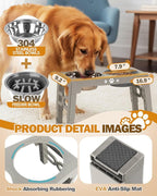 Elevated Dog Bowls for Medium Size Dogs, Non-Slip Dog Feeder with 1*Stainless Steel Dishes & 1*Slow Feeder Bowl, 5 Heights Adjustable Raised Bowls to 3.15″-8.66″-9.84″-11.02″-12.2″