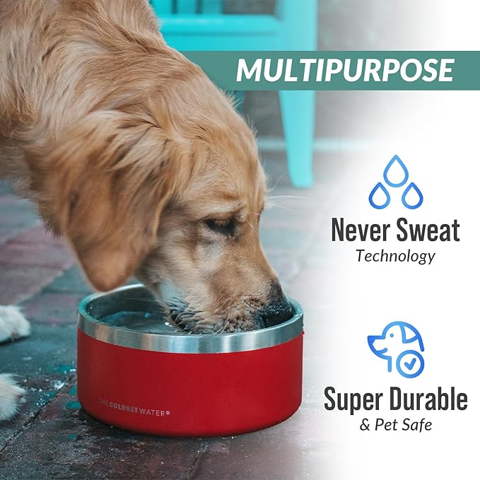Coldest Dog Bowl - Anti Rust Metal, Non Slip, 3 Layers Insulated Stainless Steel Dog Bowls - Spill Proof & Heavy Duty - Water Bowl for Dogs, Cats & Pets, Dish Washer Safe (21 oz, Sahara Tan)