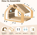 20'' Cardboard Cat Scratcher House - Large Cat Scratching Board with Balls, Cat Lounger as Tunnel for Indoor Cats and Kittens, Safe & Secure, Brown