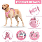 PoyPet No Pull Dog Harness, No Choke Reflective Dog Vest, Adjustable Pet Harnesses with Easy Control Padded Handle for Small Medium Large Dogs(Light Pink Matching Trim,XL)