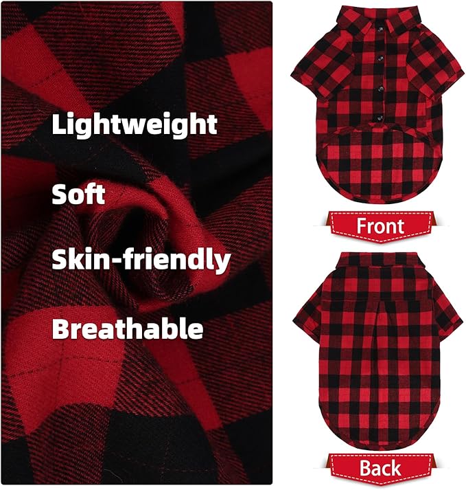 PUPTECK Plaid Dog Shirt, Cute Puppy Cat Polo T-Shirt, Soft Pet Clothes Boy for Small Medium Dogs, Square Red, M