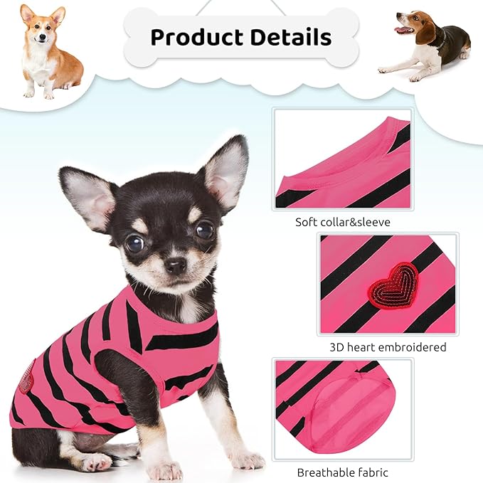 Dog Striped T-Shirts for Small Dogs Cats, Dog Vest Pet Apparel Tee Shirts Spring Summer Suitable for Small and Medium Large Pets French Bulldog Bichon, Rose S