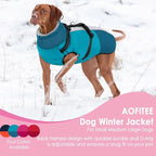 AOFITEE Dog Coat, Windproof Turtleneck Dog Jacket with Built in Harness, Reflective Dogs Jackets with Fleece Lining, Waterproof Pet Winter Coat for Cold Weather for Border Collie, Beagle, Turquoise XL