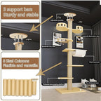 Floor to Ceiling Cat Tree, Height Adjustable Cat Tower with 6 Tiers and Hemp Rope Scratching Posts, Stable Multi-Level Activity Center, Perfect for Indoor Cats and Large Breeds Brown
