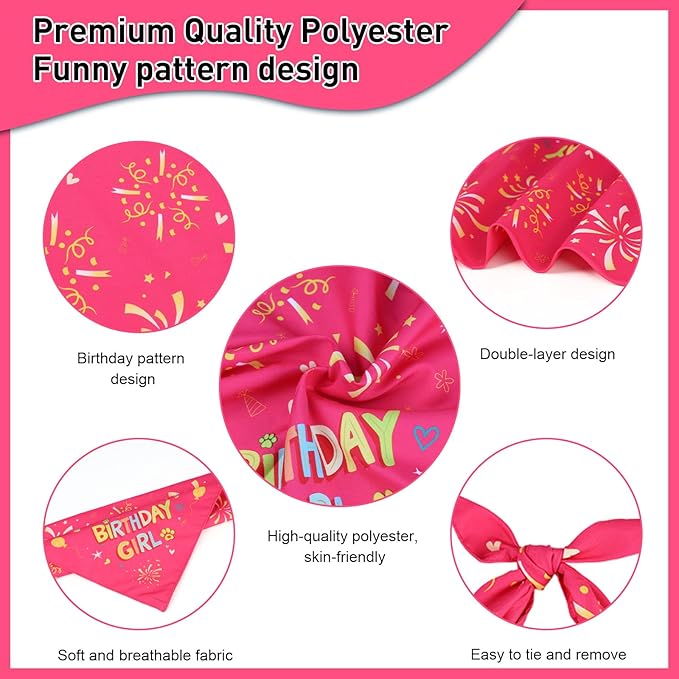 SZEE Dog Birthday Bandana, Reversible Bandanas for Dog Birthday Outfits, Pet Apparel & Accessories, Triangle Pet Scarf for Photo Prop and Holiday Decor (X-Large, Pink)