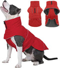 Kuoser Dog Winter Coat Waterproof Dog Snow Jacket, Warm Fleece Lined Pet Turtleneck Snowsuit Puppy Cold Weather Coats with Harness Hole, Adjustable Winter Vest for Medium Large Dogs, Red, L