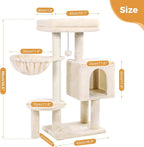 Small Cat Tree Beige Cat Tower with 32 Inches Scratching Post with Cats Condo House, Cozy Hammock and Removable Top Bed and Dangling Ball for Indoor Cats-34” Beige