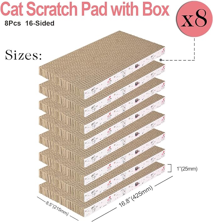 8 Packs in 1 Cat Scratch Pad, Cat Scratcher Cardboard,Reversible,Durable Recyclable Cardboard, Premium Scratch, Suitable for Cats to Rest, Grind Claws and Play
