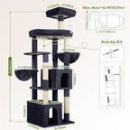 Globlazer Sturdy Cat Tree, 68-inch Large Cat Tower for Indoor Adult Cats 20 lbs Heavy Duty Cat Tree for Big Cats with Extra Large Platform, 5 Scratching Post, S68, Dark Grey