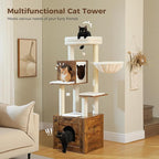 PETEPELA Cat Tree with Litter Box Enclosure, 2-in-1 Wood Cat Tower for Indoor Large Cats, 57.5'' Cat Condo with Scratching Posts, Cozy Hammock and Repalcable Dangling Balls, Brown