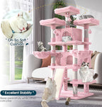 WEEWAY 68 Inches Multi-Level Large Cat Tree for Feline‌/Big Tower/Condo/Cozy Plush Kitty Perches/Fluffy Balls/Sisal Scratching Posts and Hammocks/Cave/Furniture Activity Center/Pink