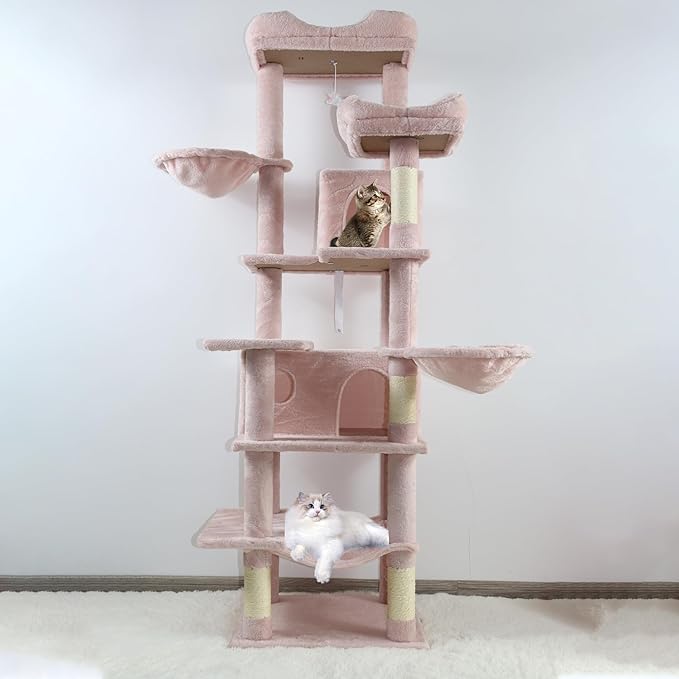 Pink 68 Inches Multi-Level Large Cat Tree, Cat Tree Tower for Indoor Cats Large Adult with Condo/Cozy Plush ‌Pussycat Perches/Sisal Scratching Posts for Cats to Play and Sleep