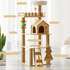 Cat Tree, Wood Cat Tree Tower for Indoor Cats, 60.7" Modern Cat Tower with Sisal-Covered Scratching Posts and Top Perch，Cat Condo with Acrylic Hammock for Small Large Cats