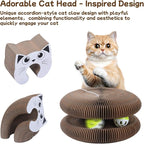 Qoosea Kitty Kurlz Indoor Cat Toy, Cat Paw-Shaped Accordion Cat Scratcher with Bell Ball & Magnetic Design, Made of Corrugated Cardboard and Sturdy