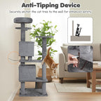 Tangkula Cat Tree Tower, 52 Inch Multi-Level Cat Tower with Sisal Scratching Posts, Cushioned Top Perch, Large Dual Condos & Ladder, 2 Hanging Balls, Jumping Platforms for Indoor Cats (Light Gray)