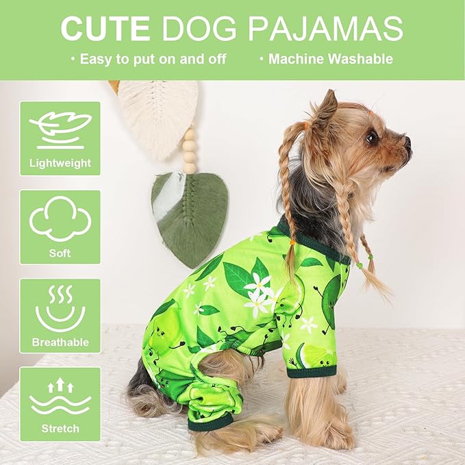 Dog Pajamas Pjs Spring Summer Dog Clothes for Small Dogs Girl Boy, Soft Stretchy Tiny Chihuahua Yorkie Puppy Clothes Doggie Onesies Cat Pet Jammies Outfit, Lemon, M