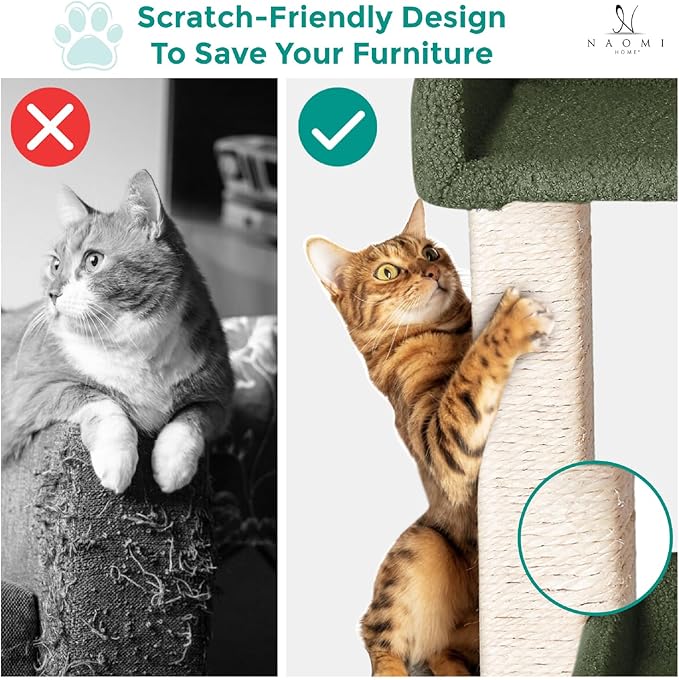 Lulu Large Cat Tree Tower with 2 Spacious Platforms, Sturdy Multi-Cat Condo with Sisal Scratching Posts, Stable Anti-Tip Design for Indoor Cats