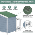 Ritsu Outdoor Dog House, Waterproof Dog Kennel, Wooden Indoor Dog House, Log Cabin Style with Porch,Elevated Floor, 2 Doors