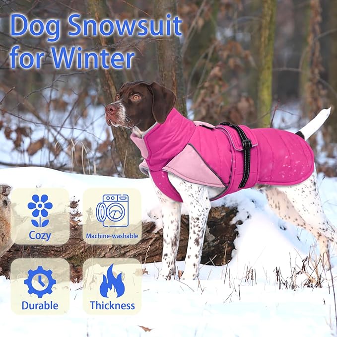 MIGOHI Comfortable Large Dog Coat - Waterproof Dog Coat with Reflective Strips,Windproof XXL Dogs Jacket with Warm Turtleneck, Snow Coats for Large Dogs,Labrador Golden Retriever,2XL,Rosepink