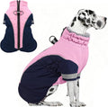 AOFITEE Dog Warm Fleece Turtleneck Coat, Windproof Waterproof Winter Jacket with Harness, Pink Navy Blue, Large