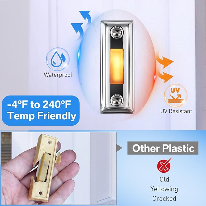 Dreyoo Metal Doorbell Push Button, Heavy Duty Metal Door Bell Wired Button LED Lighted Wall Mounted Doorbell Push Buttons for Home, Universal Garage Door Opener Switch Property in Copyright(Silver)