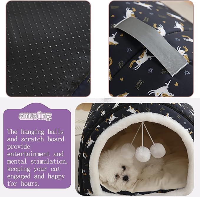 Cozy Cat Bed Cave, Cat Bed for Kittens and Small Pets, Kitten Bed Hideout House with Removable Mattress for Kittens (Gray, 18"×13"×13")
