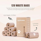 Bio-Based Dog Poop Bags, Silky Soft & Leak-Proof, Lavender-Scented, Made from Cornstarch – 8 Rolls, 120 Bags