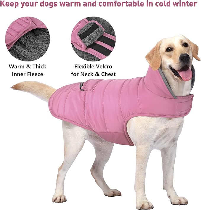 Dog Coat, Waterproof Dog Winter Jacket with Pocket, Reflective Adjustable Pet Snow Vest, Warm Cozy Fleece Sweater for Small Medium Extra Large Dogs - Light Pink, XS
