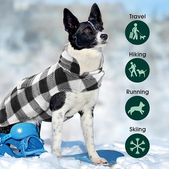 Kuoser Dog Winter Coat, Windproof Dog Fleece Jacket British Style Plaid Cold Weather Doggie Vest Coats, Reversible Cozy Warm Pet Clothes Apparel for Large Size Dogs XL