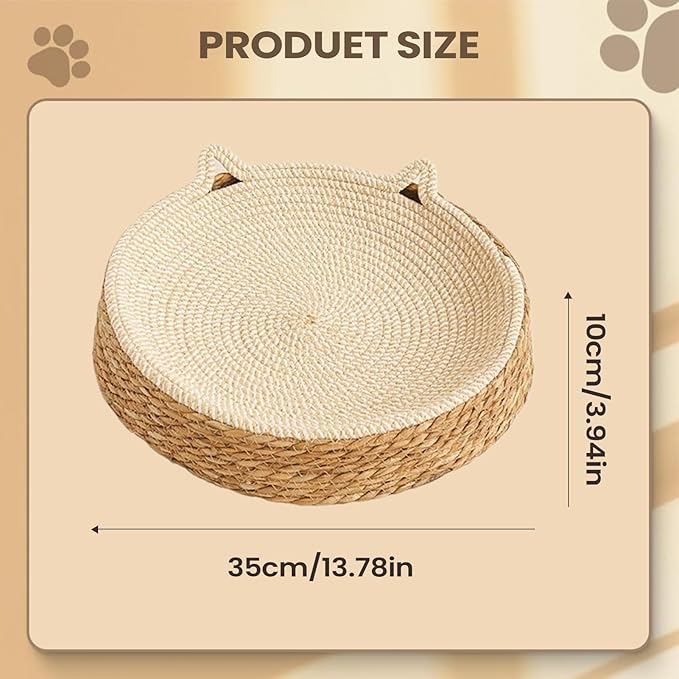 Cat Scratcher Bowl – Woven Kitten Bed | Breathable Hand-Woven Cotton Rope Cat Bed with Kitten Ear Design, Doubles As Scratcher for Play Exercise Enrichment Nail Trimming Paw Care and Safe Furniture