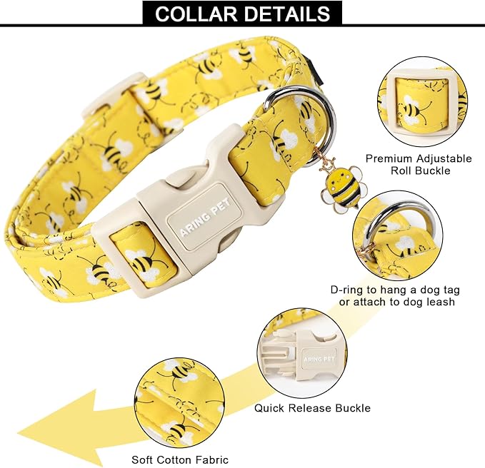 ARING PET Bees Dog Collar, Cute Spring Summer Yellow Bee Pet Collars for Puppy Small Medium Large Boy Girl Dogs-M