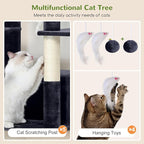Globlazer Large Cat Tree, 80 inch Multi-Level Tall Climbing Tower Kitty Condos Cat Scratching Tower for Indoor Multiple Large Adult Cats Kittens with 3 Cat Caves, 3 Hanging Baskets, F80F, Dark Grey