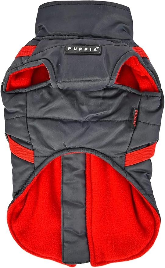 Puppia Mountaineer Winter Dog Coat with Integrated Harness No Pull Cold Weather Waterproof Warm Fleece Back Zipper for Small & Medium Dog, Grey, XX-Large
