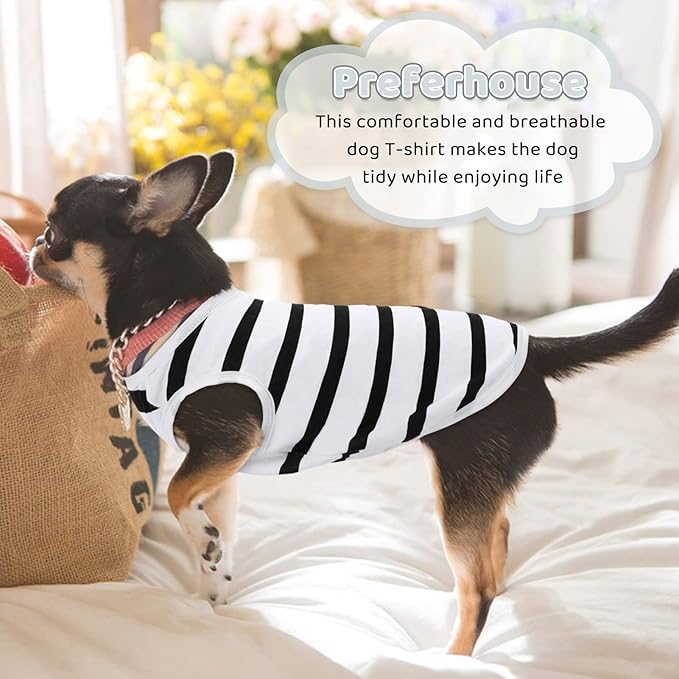 Pet Dog Striped T-Shirt Dogs Cats Cotton Vest Spring Summer Pet Apparel Tee Shirt Suitable for Small and Medium Large Pets French Bulldog Bichon