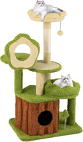 Tangkula Cute Cat Tree Green Forest, 40 Inch Multi-Level Aesthetic Cat Tower with Sisal Scratching Posts, Trunk Condo, Flower Perch, Plush Napping Bed, Pompom, Spring Toy, Platforms for Indoor Cats