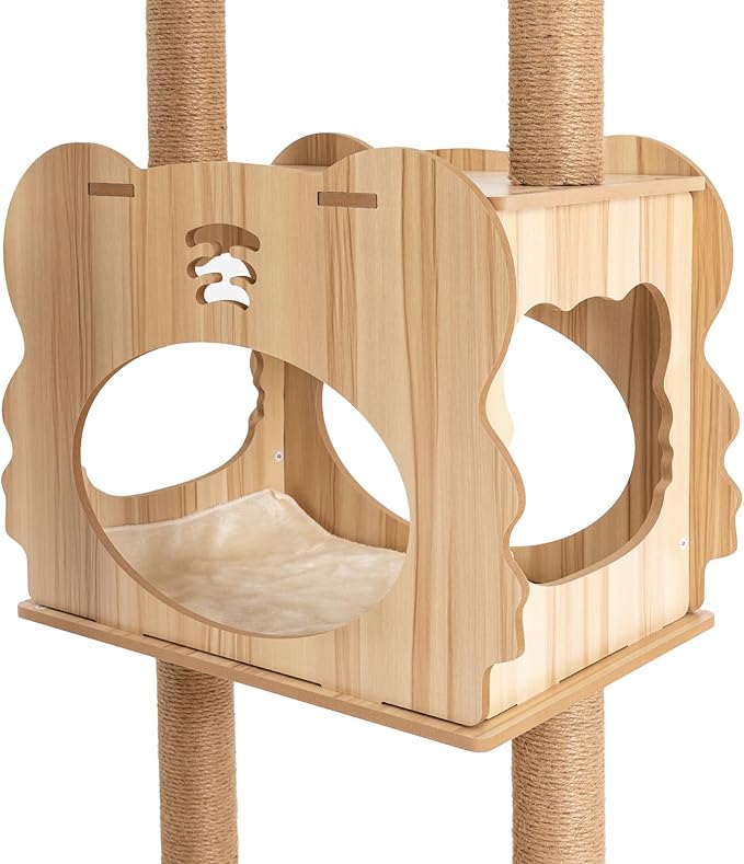 Wood Cat Tree - 54 -Inch Modern MDF Cat Tower for Indoor Cats,Multi-Level Houses for Large Cats with Scratching Posts, Brown